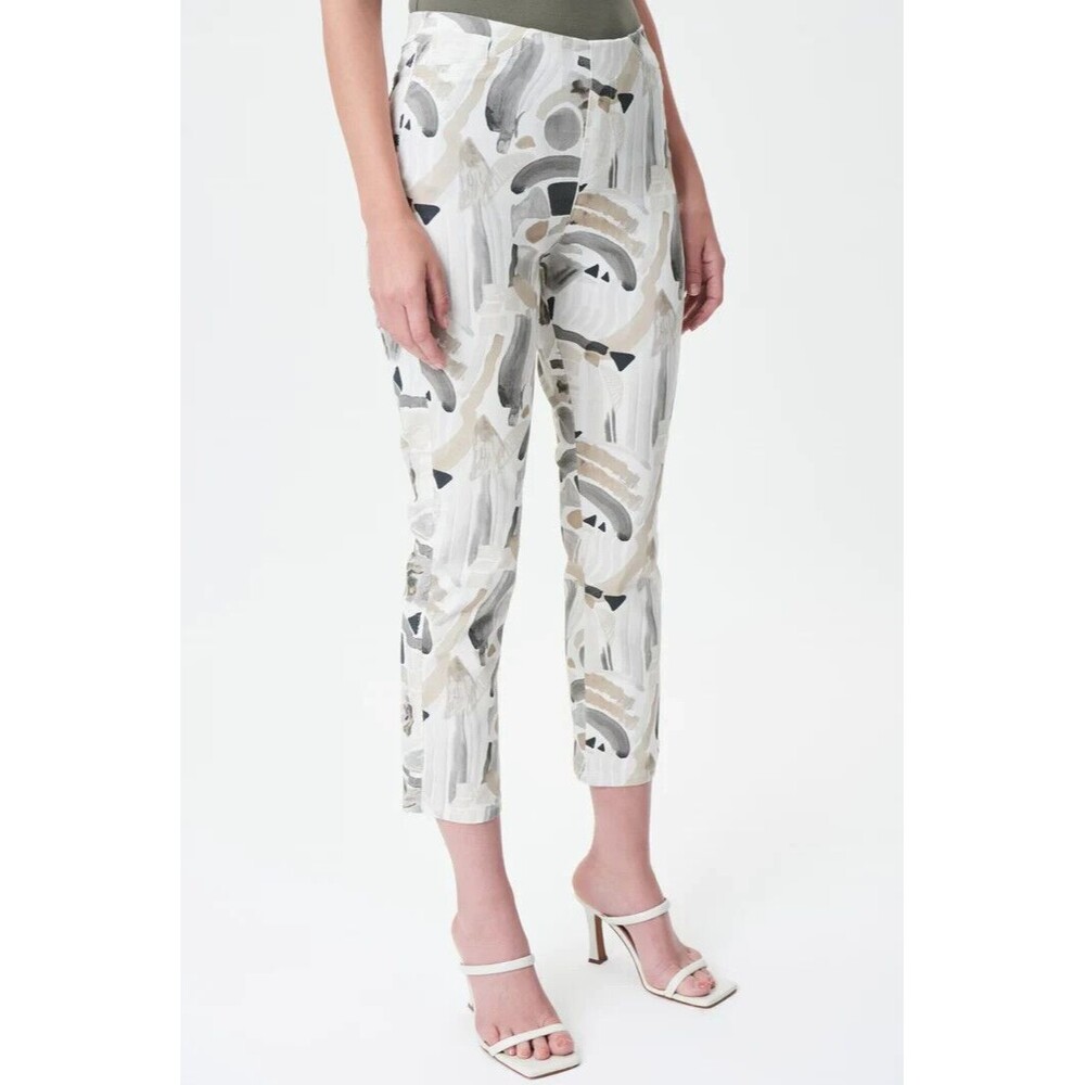 Joseph Ribkoff Vanilla/Multi Brushstroke Print Pull On Cropped Jeans US Sz 8 NEW